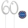 Fournitures de fête Topper d'anniversaire Cupcake de fête 60e anniversaire de gâteau Numéro Bling Décoration Toppers Insert de cuisson scintillant Argent