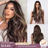 Синтетические парики Easihair Long Brown Ombre Synthetic Wig для чернокожих женщин Super Wavy S Cosplay Water Wave Teatressaint 230227