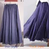Skirts Cotton Linen Maxi Skirt Women Spring Summer Elastic Waist Vintage Solid Pleated Long Skirts Mori Girl Boho Beach Skirt QH1755 230425