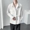 Men's Casual Shirts XS-6XL Korean Style White Shirt Clothing Long Sleeve Personalized Big Pocket Design Handsome Cargo Large Size Tops