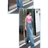 Jeans pour femmes jambe large 2023 été haute rue pantalon bleu lyocell tombé lâche plancher droit slam