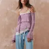 Kadınların Sweaters Lairauiy Off Omuz Flare Flare Uzun Kollu Bağlantı Ön Düzensiz Hem Düz Renk Külotları Örgü Üstler