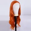 Orange Wavy Synthetic With Free Part Long Body Wave Lace Front Pre-plucked Hand Tied Cosplay Makeup Hair