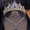 Necklace Earrings Set Luxury Blue Colors Bridal With Tiaras Princess Wedding Crown Bride Accessories