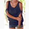 Casual Women's T-shirt Tshirts Summer Women Short Sleeved Loose Candy Color Batwing Open Cold Shoulder Top Fashion Clothing TeesXRJ8