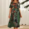 Feestjurken Boheemse vrouwen korte mouw midi jurk zomer o-neck mid taille volledige kunst print halverwege kalf lengte vrouwelijke losse casual vestidos