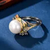 Anelli a grappolo Uglyless Perle di moda personalizzate di grandi dimensioni per le donne Bottone naturale Gioielli eleganti Argento sterling 925