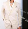 Men's Suits Beige Man's Suit Elegant Set Luxury Clothing Unique Design Boyfriend Slim Fit Male Wedding Ceremony Dress Blazer Trousers Outfit