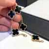 Luxury Classic Four Leaf Clover Charm BraceletsSterling Silver Lucky Four Grass Black Agate Five Flower Bracelet High Version Simple and Versatile