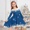 Mädchenkleider Kinderbekleidung Langarmkleid Großer Swingrock Rundhalsausschnitt Schnee 231124