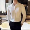 Camisas de vestido masculinas High-end Custom Tusto Slim Mangas Compridas Camisa de Noivo de Casamento Cor Sólida Noite