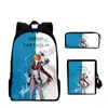 Mochila Genshin Impact Eula QIQI 3 unids/set adolescentes estudiantes niños niñas mochila escolar mujeres hombres Cosplay impermeable Oxford Laptop Bag