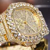 Orologi da polso MISSFOX Hiphop Luxury Uomo Orologi Full Diamond Bracciale in oro Quarzo Data automatica da polso con confezione regalo