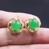 Stud Earrings Real Jade Gp Earrings18K Gold Plated For Women Green Gemstone Zircon Heating Post