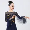 Bühnenkleidung Damen Social Dance Bodysuit Flare Sleeves Shirts Tango Moderne Tops Walzer Ballsaal Latein Praxis Kleidung DN16084
