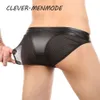 Mannen Sexy PU Lederen Panelen Slips Laagbouw Ademend Ondergoed Grote U Bolle Slipje Tas G-string Mesh Bikini