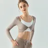 Camisas ativas roupas de ginástica para mulheres yoga secagem rápida manga longa esporte blusa frente nó fitness colheita topos ropa deportiva mujer