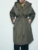 Trench da donna Cappotto lungo in cotone con cappuccio e cintura stile invernale ispessito