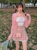 Kobiety z czołgów damskich Camis Pink Japończyka Kawaii Lolita Crop Top Kobieta Biała Koreańska Akademia Styl Sweet Tank Bow Lace French Princess Vset 230425