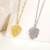 Chaînes Original Monstera Plantes Feuille Charmes Feuilles De Palmier Tropical Pendentif Collier En Acier Inoxydable Surfer Bijoux Pour Femmes Hawaii