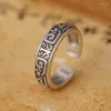 Cluster Rings 925 Sterling Silver Personality Matte Distressed Word Pattern Windmill Men's And Women's Ring Retro With Opening