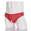 Slip Sexy pour hommes, 3 pièces, sous-vêtements à trou d'entrejambe ouvert, Lingerie érotique transparente en maille, Bikini translucide et soyeux, culotte Hombre