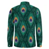 Men's Casual Shirts Fancy Peacock Feathers Shirt Spring Animal Designs Men Retro Blouses Long Sleeve Custom Y2K Clothing Plus Size