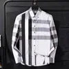 Camisa casual bordada masculina de luxo T-shirt de algodão bordado fino de luxo manga comprida moda casual roupas de negócios xadrez marca Ásia código M-4XL