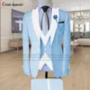 Costumes pour hommes Blazers Costume bleu ciel hommes Slim Fit Designs de mode Blazer gilet pantalon ensemble sur mesure de luxe affaires bal de mariage scène Tuxedos pour 231124