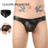 Slip Sexy à panneaux en cuir PU pour hommes, taille basse, sous-vêtements respirants, grande culotte convexe en U, sac G String, Bikini en maille