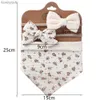 Bibs Burp Cloths 3 pièces/ensemble mousseline de coton bébé bavoir arc bandeau bouton réglable Triangle salive serviette imprimer infantile garçon fille alimentation rot tissu L231126