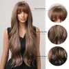 Синтетические парики Easihair Brown Mixed Blonde с Bang Long Natural Wavy Hair Wig для чернокожих женщин ежедневно используйте теплостойкий 230425