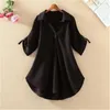 Women's Blouses Fashion Mid-length V-neck Chiffon Shirt Plus Size 2023 Summer Loose Solid Color Three-quarter Sleeve Pullover Top