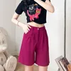 Damen Shorts Damen Sommer Shorts Lose Freizeit Anzug Kurze Hose Mädchen Solide Rosa Himmelblau Knielang Knopf Hohe Taille Shorts Damen 230425