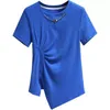 Women's T Shirts Shoulder Blue Round Neck Short Sleeved T-shirt For Women's Summer 2023 Design With Irregular Belly Covering Top Style