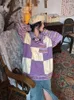Женские свитера Y2k Пуловеры в консервативном стиле в клетку контрастного цвета с отложным воротником Повседневная свободная винтажная универсальная женская одежда в стиле Харадзюку