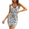 Robes décontractées Grec-Noir et Blanc Light Square Col Robe Sweet Summer Femmes Élégant Halter Imprimer Doric Ionic Histoire grecque