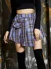 Rokken gotische vintage Harajuku plaid punk geplooide vrouwen pastel grunge grunge high rais onregelmatige mini rok pocket patchwork outfits