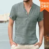 Camicie casual da uomo Camicia da uomo in lino con scollo a V di alta qualità Fasciatura T T-shirt in cotone a maniche lunghe tinta unita maschile S3xl 230425