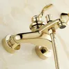 Kitchen Faucets Gold Color Brass Wall Mounted Bathroom Single Handle Bathtub Faucet Tap Hand Held Shower Set With Bracket &1.5m Hose