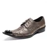 Scarpe eleganti Moda italiana Bronzo Pelle di serpente Vera pelle Oxford da uomo Stringate Punta in acciaio Matrimonio formale da uomo