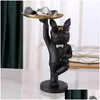 Objets décoratifs Figurines Kungfu Bldog Butler avec plateau pour clés Bijoux Stock Stockage Nordic Home Decor Statues de chien Résine Scpt Otvsx