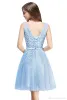 Junior Bridesmaid Dresses V Neck Tulle Lace Short Homecoming Dresses Maid Of Honor Dresses Vestido de Festa With Lace Up CPS341 J0425