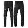 디자이너 Amirs Mens Mens Jeans High Street Purple Jeans for Mens 자수 팬츠 여자 대형 찢어진 패치 홀 Deni 7942