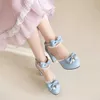 First Walkers 2023 Summer Sweet Lolita Two Pieces Big Girls Sandals Platform Heel Pink Blue White String Bead Bows Party School Shoes Princess 230424