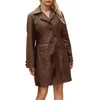 Женское кожаное пальто средней длины, Тренч с длинным рукавом, модная женская куртка от дождя для кемпинга