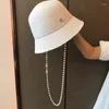 Chapeaux à large bord perle chaîne seau chapeau femmes concepteur extérieur voyage paille femme Version coréenne luxe diamant lettre soleil