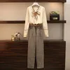 Pantaloni a due pezzi da donna Plus Size Boutique Autunno e inverno da donna in maglia sottile con fiocco Top Trend moda coreana Semplice elegante