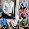 Herrklänningskjortor klassiska lapel toppar för män smal fit knapp ner affär höst mode m 3xl olika färger
