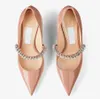 Lady Sandals Pumps Patent Leather Bing Pump 65mmのかかと豪華なクリスタルストラップ先の尖ったつま先オーレリークラシックスタイルの結婚式のパーティードレスハイヒール